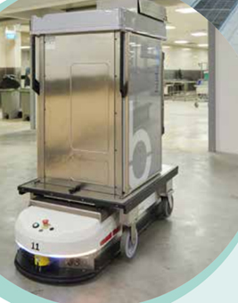  ​The ‘cockroach’ is programmed to lift the
trolleys and take them to the wards. 